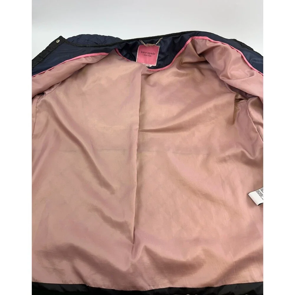 Kate Spade‎ Quilted Color Block Jacket Navy Black Snap Collarless Womens Large